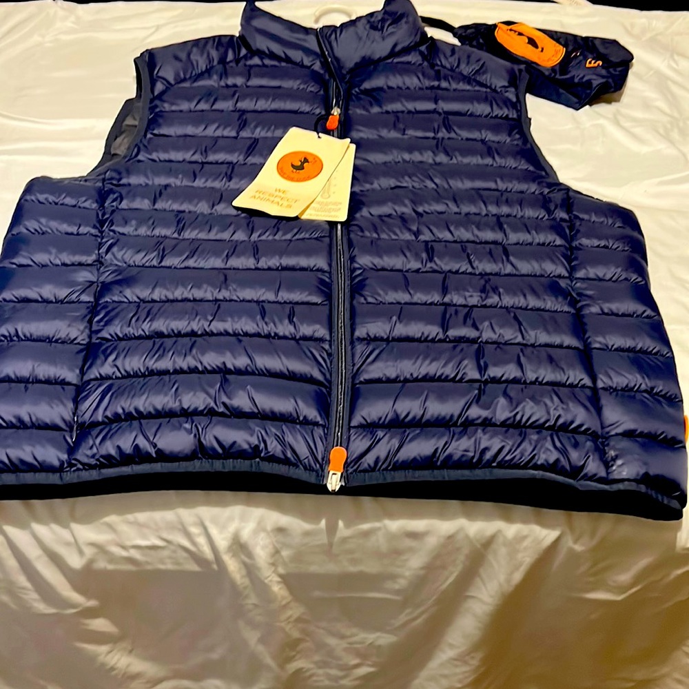 MEN'S SAVE THE DUCK LEWIS PUFFER JACKET WITH STANDING COLLAR IN BLUE BLACK